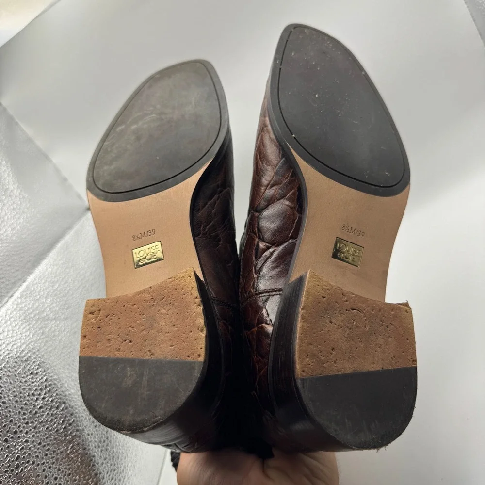 Louise et Cie Mens Brown Croc Embossed Leather Sock Ankle Boots Size 8.5M 39